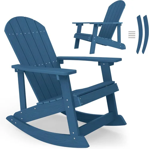 Vista 14 de YEFU Mecedora para exteriores, mecedora Adirondack, silla mecedora de patio con respaldo ancho, silla mecedora de gran tamaño con aspecto de madera