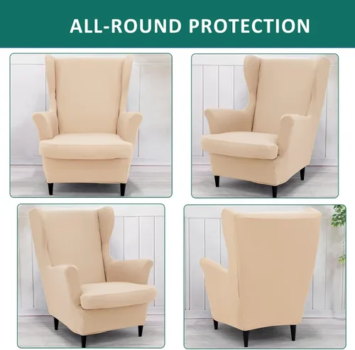 Vista 4 de NILUOH Funda para silla con respaldo de alas de 2 piezas, funda de silla de alas suaves elásticas de color sólido, funda de sillón sofá