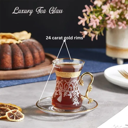 Vista 3 de Juego de 6 tazas y platillos de té árabes, marroquíes, marroquíes, marroquíes, dorados, para fiestas, adultos, cafetera elegante, hervidor de agua