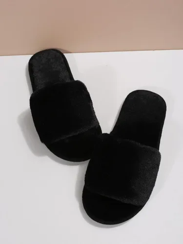 Vista 4 de Verdusa Pantuflas de piel sintética esponjosa con punta abierta para mujer