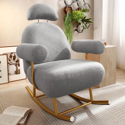 Vista 12 de KEVINSPACE Mecedora moderna, moderna silla ligera tapizada para cuarto de bebé, silla mecedora para guardería, cómoda silla de acento cargada