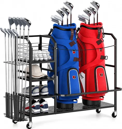 Vista 8 de Golf Bag Storage Organizer for Garage, Single Golf Bag Garage Organizer with Golf Club Rack, Shoe Shelves & Ball Storage, Rolling Golf Storage Rack