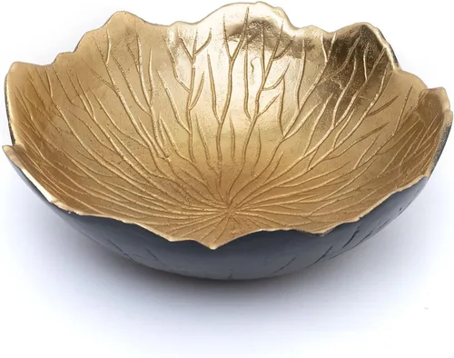 Vista 7 de Cuenco de hojas para servir frutas, aperitivos, negro y dorado, elegante decoración del hogar, mesa de mesa, charcutería, plato de tocador