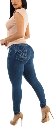 Vista 6 de Moda Xpress - Jeans ajustados con levantamiento de glúteos y cintura alta para mujer