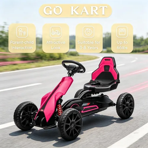 Vista 3 de Go Kart con pedal para niños, auto de 4 ruedas para niños y niñas de 3 a 8