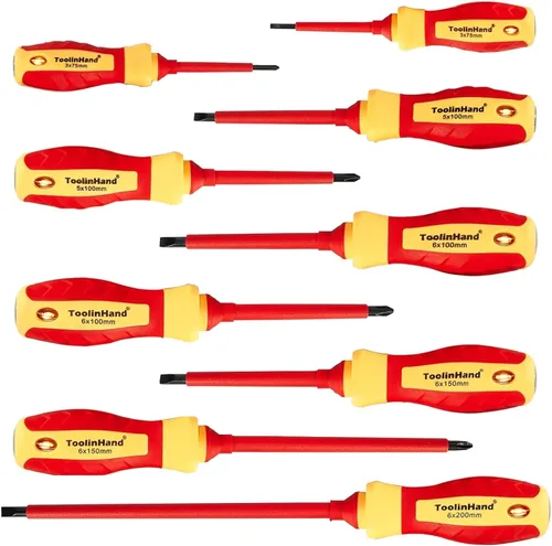 Vista 7 de Juego de 9 destornilladores eléctricos aislados de 1000 V, 4 Phillips y 5 destornilladores ranurados, con probador de voltaje, puntas magnéticas