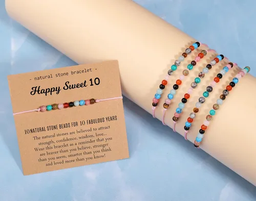 Vista 4 de Miss Pink Pulsera de cristal curativo natural, regalo para niñas y mujeres, pulseras de cuentas de cumpleaños de 7 a 50 años para hija, nieta