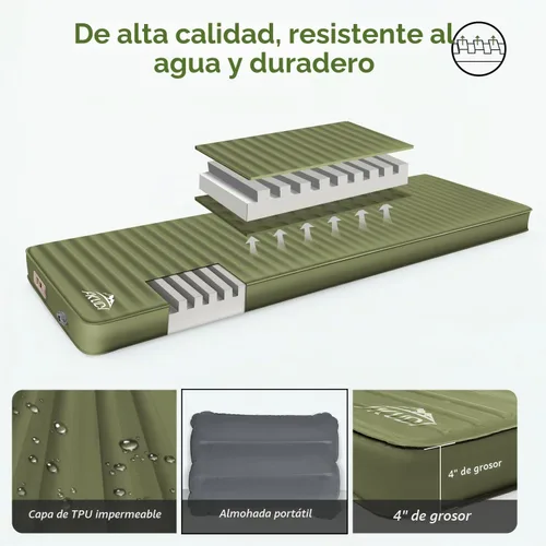Vista 3 de Colchoneta de dormir autoinflable con bomba eléctrica, almohadilla de campamento de espuma viscoelástica ultra gruesa de 4 pulgadas con almohada