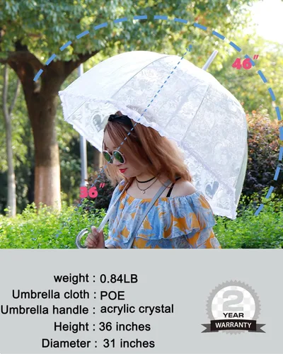 Vista 7 de Siepasa Paraguas transparente de burbujas para mujer paraguas de cúpula transparente con mango clásico de gancho para bodas de caballeros y damas