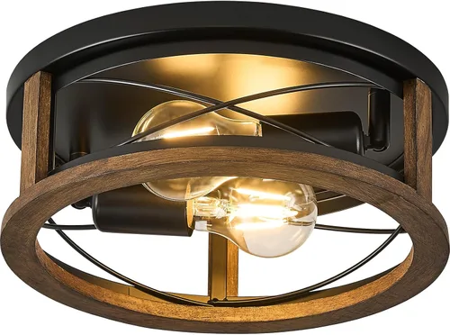 Vista 12 de Luces de granja, lámpara de techo industrial negra de montaje empotrado, lámpara de techo para pasillo, dormitorio, cocina, entrada, 2 luces