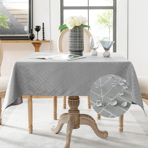Vista 41 de Mantel Redondo Aqua Jacquard Pequeño de 40 Pulgadas, Manteles para Mesas de hasta 26" de Diámetro, Impermeable, Lavable, Sin Arrugas, Tela Suave