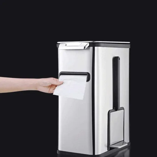 Vista 5 de Botes de basura de acero inoxidable de apertura automática, capacidad de 1.8 galones, trae tu propio soporte de pañuelos, cesta de basura para Blanco
