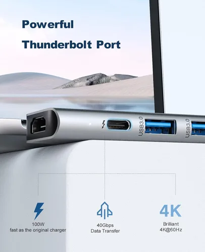Vista 4 de Adaptador Hub USB C para MacBook - UtechSmart 7 en 2 Accesorios Multipuerto para MacBook Pro/Air con Puerto Thunderbolt 3, 100W PD 4K@30Hz, HDMI 4K