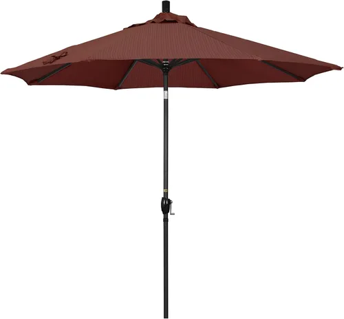 Vista 23 de California Umbrella Paraguas redondo de aluminio de 9 pies, manivela elevadora, botón de inclinación, poste negro, olefina beige antiguo