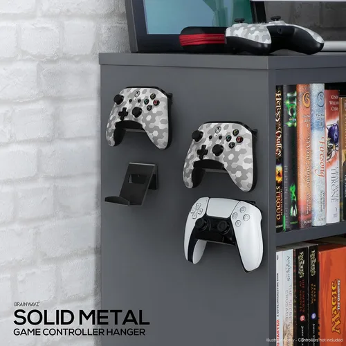 Vista 4 de BRAINWAVZ 2 Pack Metal Controller Holder Stand Wall Mount for Xbox, PS5, PS4, PC & More Gaming Accessories, Adhesive & Screw Universal Fit (Black)