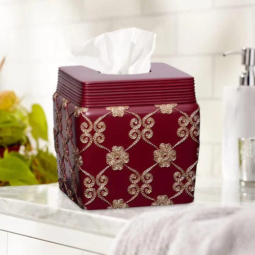Vista 2 de Popular Bath Caja de pañuelos, colección Vlegant Rosa, Borgoña/Oro