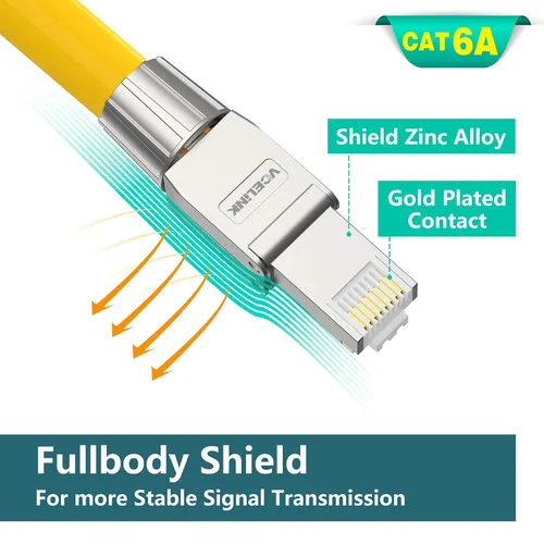 Vista 4 de VCELINK Conectores RJ45 Cat6A sin herramientas, tapones de terminación Ethernet blindados reutilizables para cable SFTP UTP de 23 AWG, enchufe