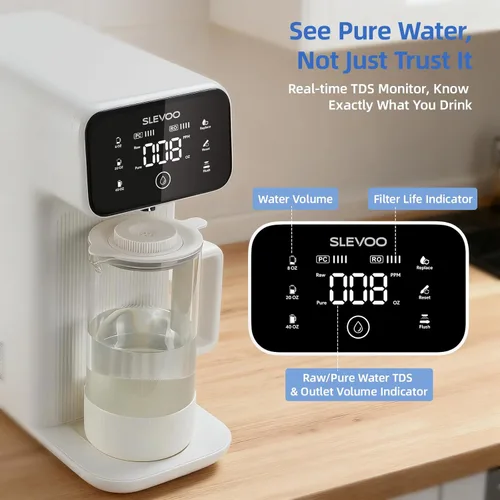 Vista 7 de Filtro de agua por ósmosis inversa de mostrador, sistema de filtración de agua Ro de 6 etapas con jarra de vidrio de remineralización, proporción