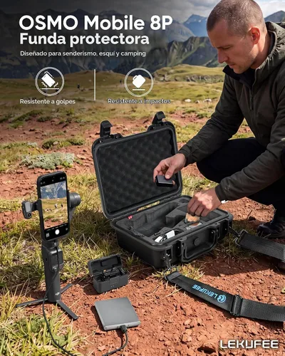 Vista 9 de Lekufee Funda rígida impermeable portátil para DJI Osmo Mobile 8P, estabilizador de cardán, DJI Mic Mini 2, Mic 3/2 y más accesorios (solo funda)