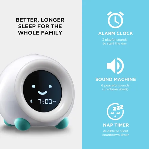 Vista 4 de LittleHippo Mella: Reloj despertador para niños, entrenador de sueño para niños listo para despertar, luz nocturna, máquina de sonidos y OK