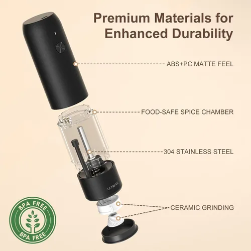 Vista 5 de Ultrean Molinillo de pimienta, molinillo de sal y pimienta recargable con 6 grosores ajustables, luz LED, molinillo automático para cocina