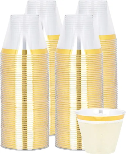 Vista 14 de PLASTICPRO Vasos de plástico desechables de 9 onzas, vasos de diseño antiguo, 100 unidades, transparente