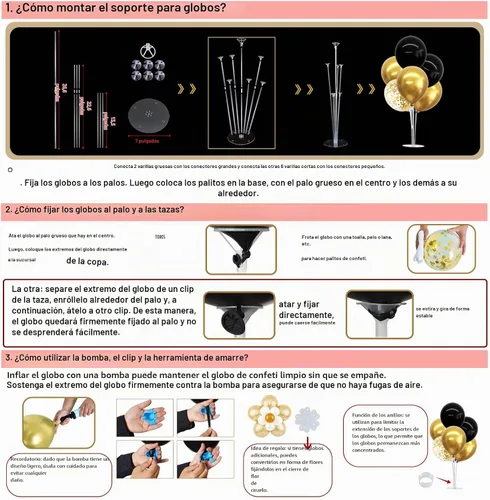 Vista 4 de TONIFUL Juego de 4 centros de mesa de globos con soporte para globos de color negro, azul y plateado
