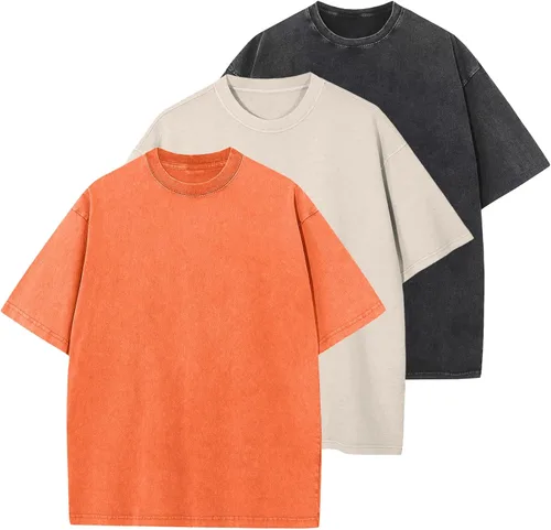 Vista 34 de Camisetas de algodón para hombre, de gran tamaño, unisex, de manga corta, casual, holgada, de lavado, unicolor, básicas A-Negro
