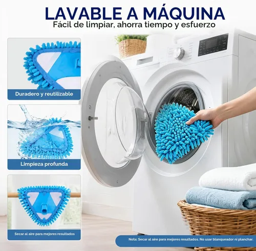 Vista 7 de Trapeador de limpieza triangular ajustable giratorio de 180°, mopas húmedas y secas con mango largo extensible, trapeador de limpieza con 2 Azul