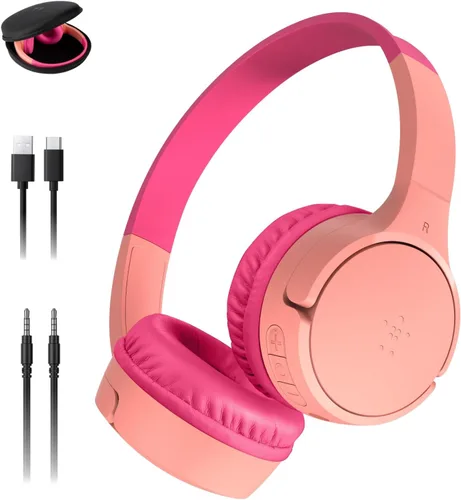 Vista 16 de Belkin SoundForm Mini - Auriculares inalámbricos Bluetooth para niños, batería de 30 horas, límite de volumen seguro de 85 dB, micrófono integrado