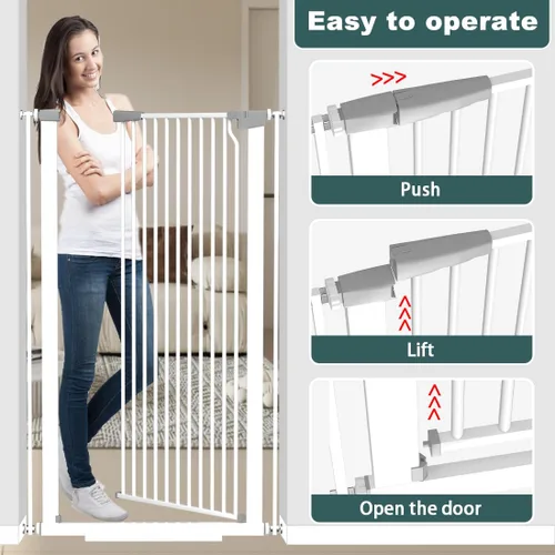 Vista 13 de Puerta para gatos extra alta para puertas, puerta de mascotas montada a presión para gatos y perros, puerta de bebé de 51.18 pulgadas de alto