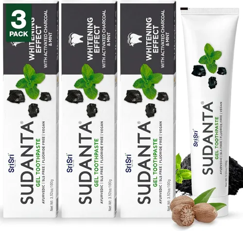 Vista 14 de Sri Sri Tattva Sudanta - Pasta de dientes de carbón - SLS, pasta de dientes herbales sin flúor con neem y hierbas ayurvédicas, blanqueamiento dental