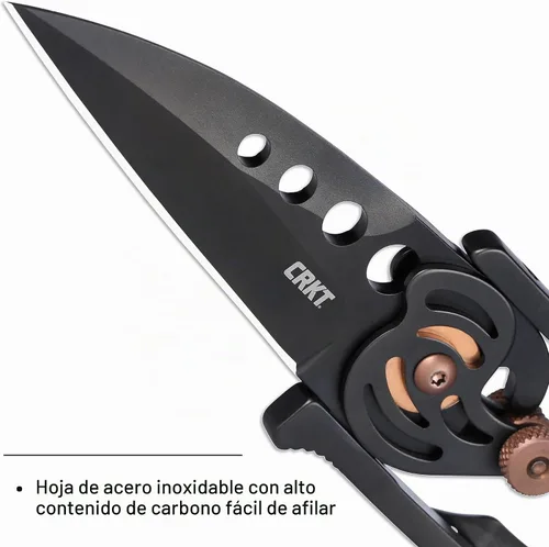 Vista 2 de Cuchillo plegable de transporte diario (EDC) con bloqueo de botón CRKT Snap Lock: hoja de borde liso de acero 420J2, mango de acero inoxidable Negro