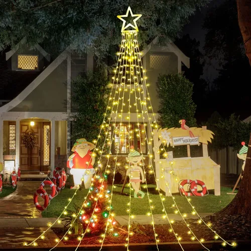 Vista 14 de Luces de Cadena de Estrella de Navidad, 320 Luces LED de Cascada para Árbol con Estrella Superior de 13", 8 Modos de Iluminación para Interiores