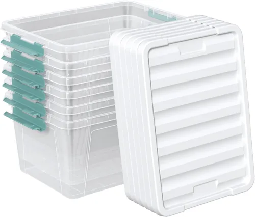 Vista 8 de Cajas de almacenamiento transparentes de 14 cuartos de galón con asas, contenedores de plástico con tapas, 6 paquetes
