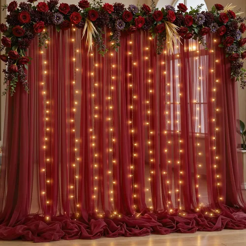 Vista 20 de Cortina de telón de fondo de tul azul bebé de 10 x 8 pies con cadena de luces para fiestas, cortinas de fondo transparentes para bodas, baby shower