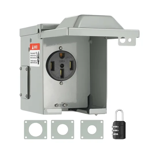 Vista 15 de VEVOR Caja de toma de corriente para RV de 30 amperios, 125/250 voltios, caja de receptáculo para RV exterior cerrada con cerradura, NEMA TT-30R