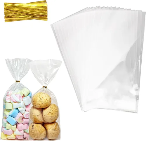 Vista 11 de QOIUSO 100 piezas de bolsas de celofán transparentes: bolsas de celofán de 10x14 pulgadas con lazos para embalar dulces, galletas y regalos, bolsas