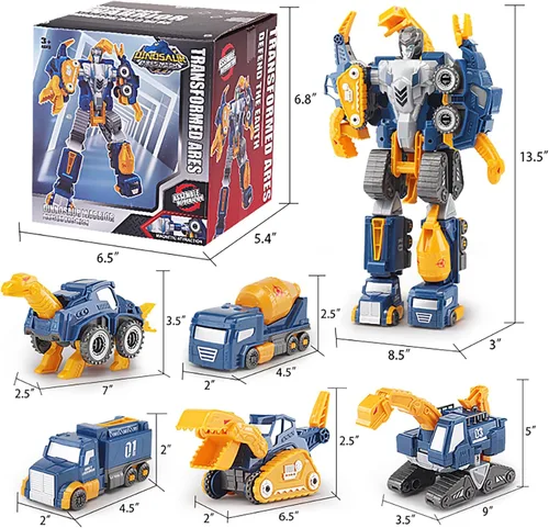 Vista 6 de Juguete transformable de dinosaurio para niños, robot de rescate 5pcs Construction Car Set Magnetic Connectors Assemble DIY STEM Action Figure