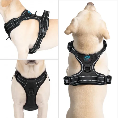 Vista 2 de PHOEPET Arneses para perros sin tirones para cachorros pequeños, chaleco reflectante ajustable con clip frontal con 2 ganchos de fijación de correa