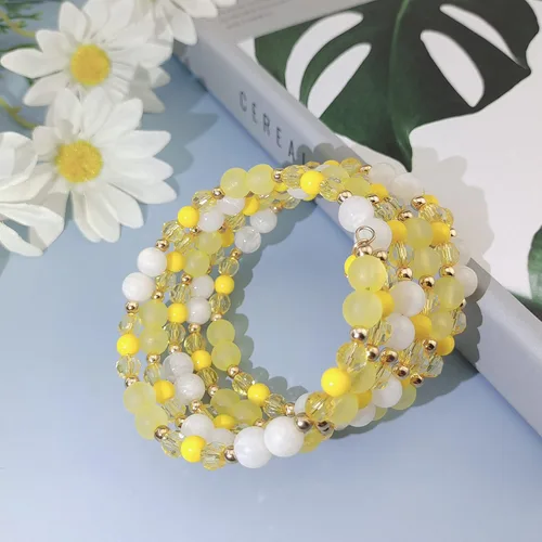 Vista 2 de Coiris Pulsera de cuentas amarillas de múltiples capas, pulsera ajustable para mujer