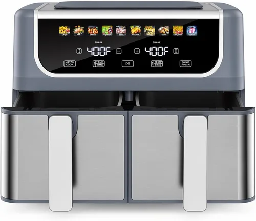 Vista 9 de OLIXIS Dual Air Fryers with 2 Baskets 9.5 Quarts Large Airfryer 10-in-1 Independent Temp Control 80-450°F, Ceramic Crisper Plate, Sync Setting Black