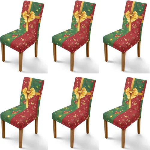 Vista 135 de Rnyleeg Fundas navideñas para sillas de comedor, fundas de asiento de comedor con estampado de campanas brillantes, juego de 1 funda suave y lavable