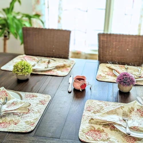 Vista 8 de DaDa Bedding - Juego de 4 manteles individuales para mesa de comedor, diseño de rosas de cabaña, acolchado, de algodón, delicadas, flores, jardín