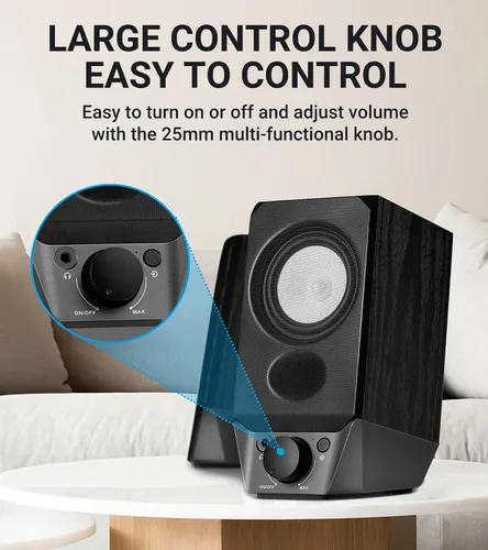 Vista 4 de Edifier R19BT 2.0 Sistema de altavoces para PC con gabinete de madera, Bluetooth 5.3, sonido estéreo completo, graves potentes, control de volumen