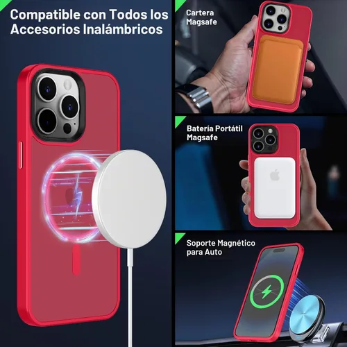Vista 2 de MOCCA - Funda magnética a prueba de golpes para iPhone 14 Pro Max, color Rojo