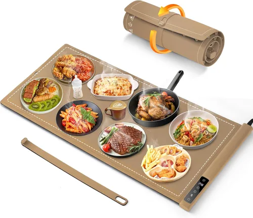 Vista 12 de Tapete de calentamiento para alimentos extra grande: bandejas de calentamiento eléctricas de 24 x 16 pulgadas para fiestas de bufets, calentadores