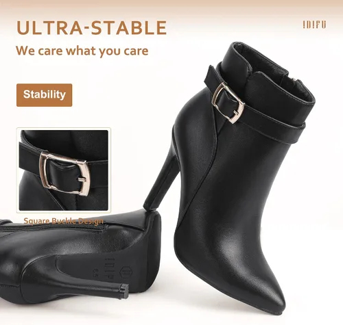 Vista 6 de IDIFU DANA - Botines de tacón alto de aguja para mujer, con cremallera lateral, con hebilla de metal