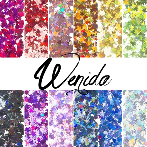 Vista 3 de Glitter Wenida 12 colores hoja de arce holográfica brillante festival lentejuelas manualidades purpurina para artes, uñas, cara y cuerpo