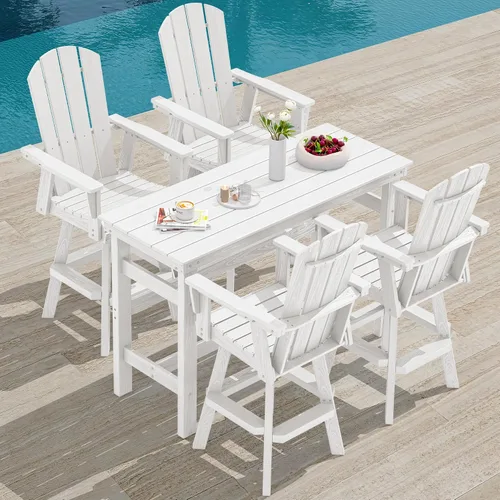 Vista 17 de SERWALL Silla de bar Adirondack giratoria de HDPE, taburetes de bar giratorios para exteriores, silla Adirondack de balcón para bistro, piscina